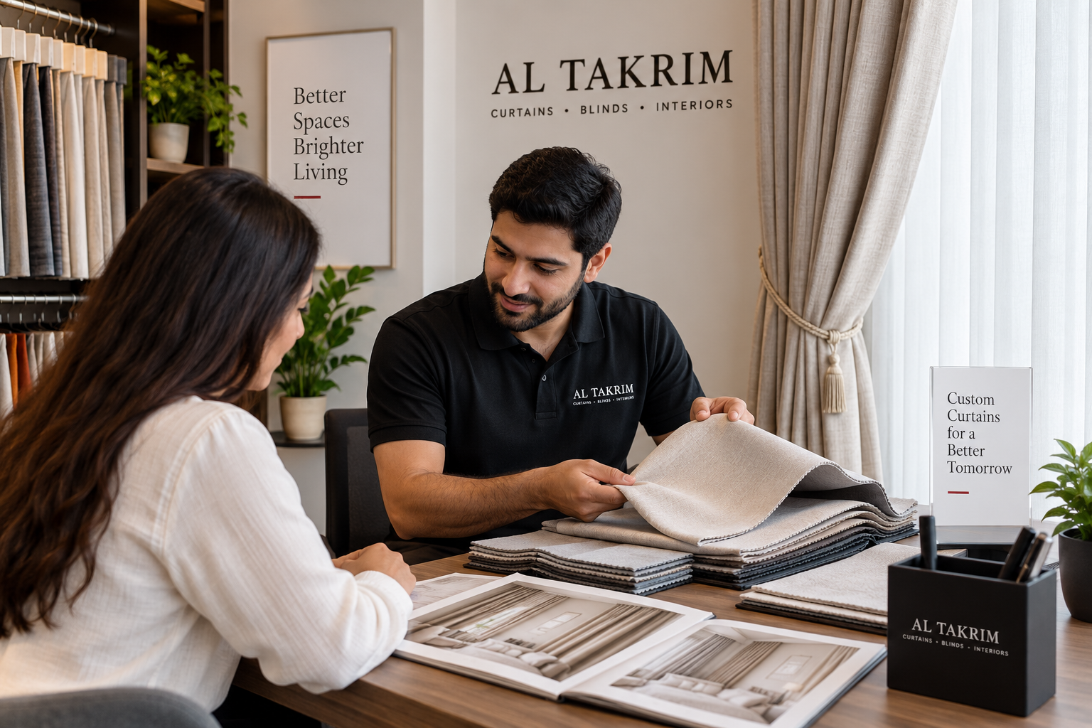 Professional curtain consultation and tailoring service by Al Takrim